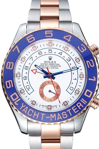 Aaa replica 622270 Yacht-Master Rolex Rose Blue Bezel White and Dial Gold Steel Bracelet Stainless II 0610
